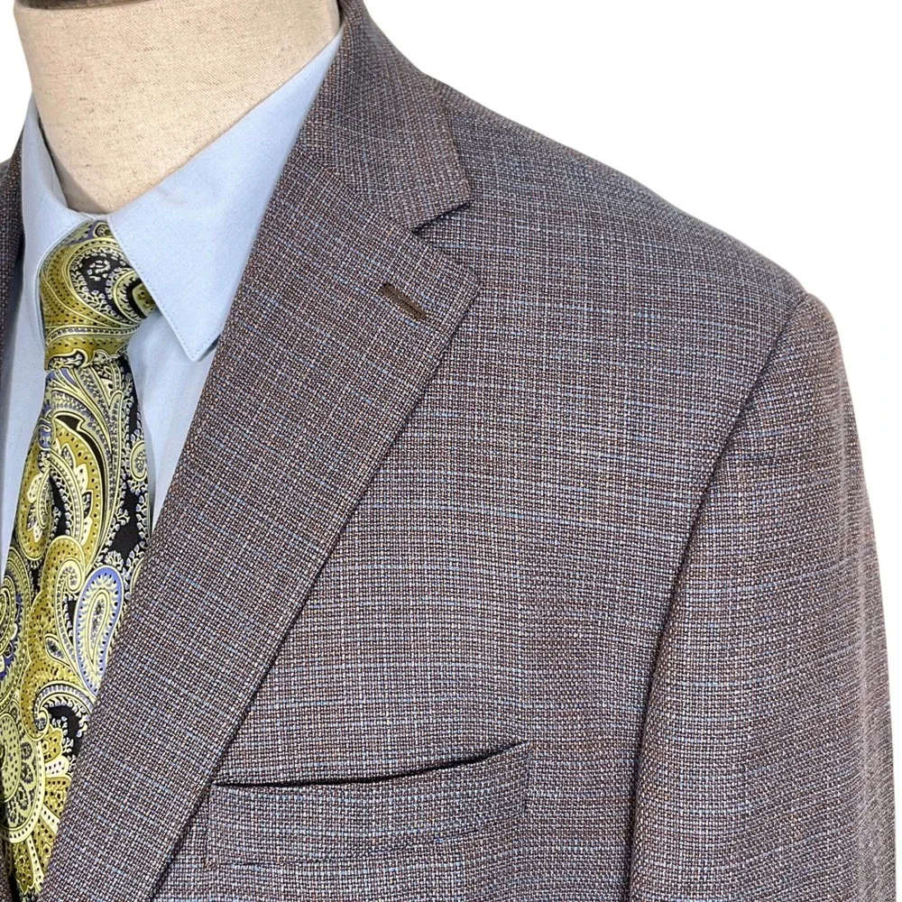 TailoRed Tessilstrona Blazer Men 48 Blue Tan Italian Wool Stretch Sport Coat‎
